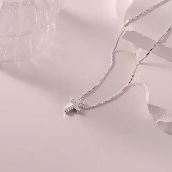 Tiny Cross 925 Sterling Silver Cross Necklace Christian Baptism Dainty Silver - Picture 2 of 5